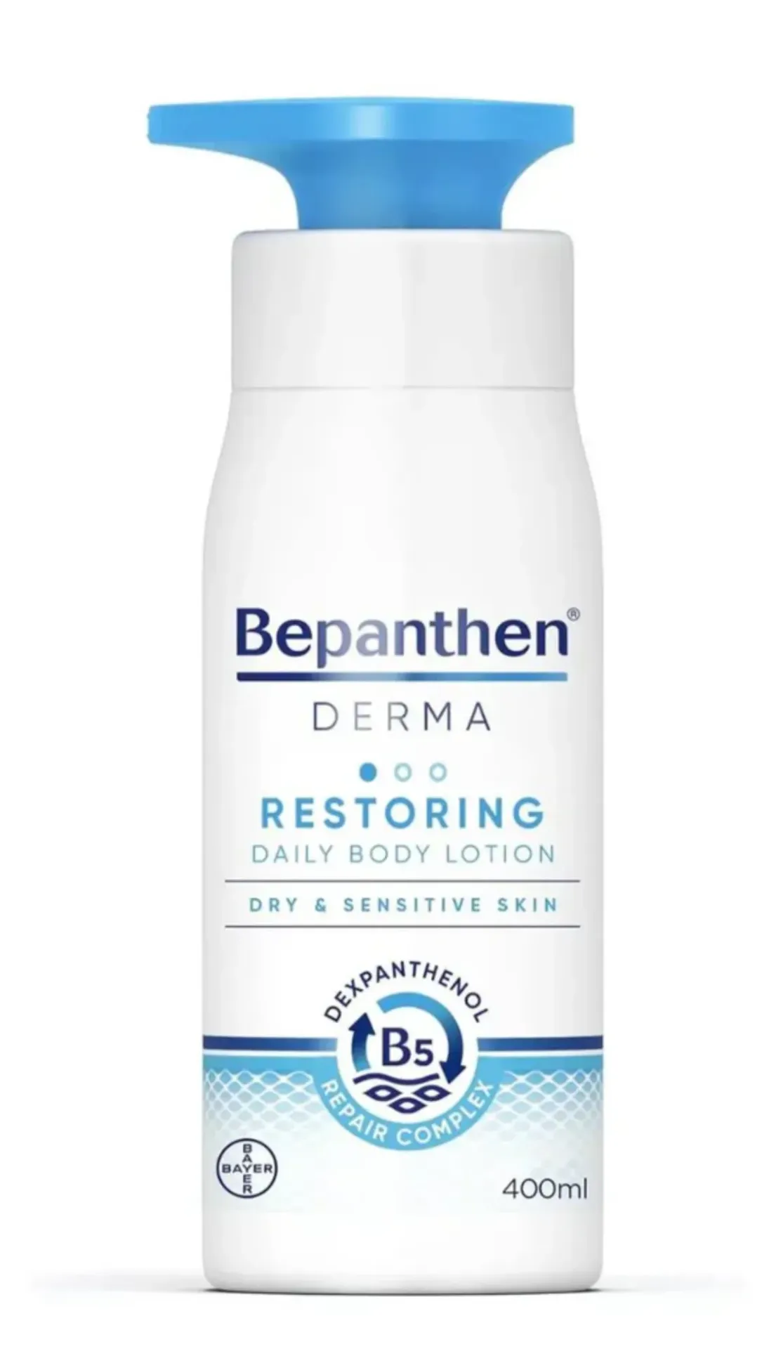 Bepanthen Derma Restoring Daily Body Lotion 400ML لوشن يومي يرطب البشرة الجافة ويعيد نعومتها ويحافظ على حاجزها الطبيعي.