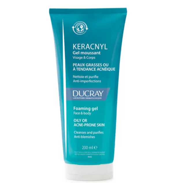 Ducray Keracnyl Gel 200 ml || جل منظف للبشرة الدهنية والمعرضة لحب الشباب، ينظف البشرة بلطف دون تجفيفها.