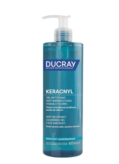 Ducray Keracnyl Gel 400 ml || غسول يومي بحجم اقتصادي للبشرة الدهنية والمعرضة للحبوب.