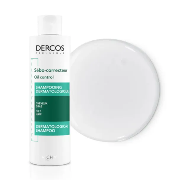 Vichy Dercos Oil Control OIL CORRECT SHAMPOO (200ml) شامبو للشعر الدهني يساعد على تنظيم إفراز الدهون.