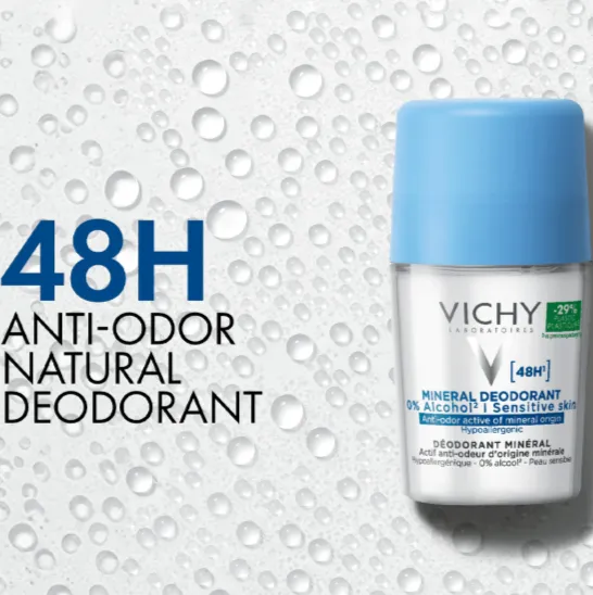 Vichy Deodorants MINERAL ROLL-ON (50ml) مزيل تعرق معدني للبشرة الحساسة.