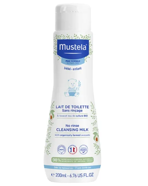 MUSTELA NO RINSE CLEANSING MILK (200ml) حليب منظف لا يحتاج إلى شطف، مخصص لتنظيف وجه وجسم الطفل ومنطقة الحفاض.