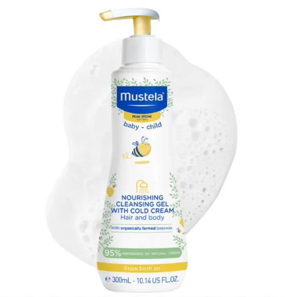 MUSTELA NOURISHING CLEANSING GEL WITH COLD CREAM (300ml) جل استحمام مغذٍ للجسم والشعر مخصص للبشرة الجافة.