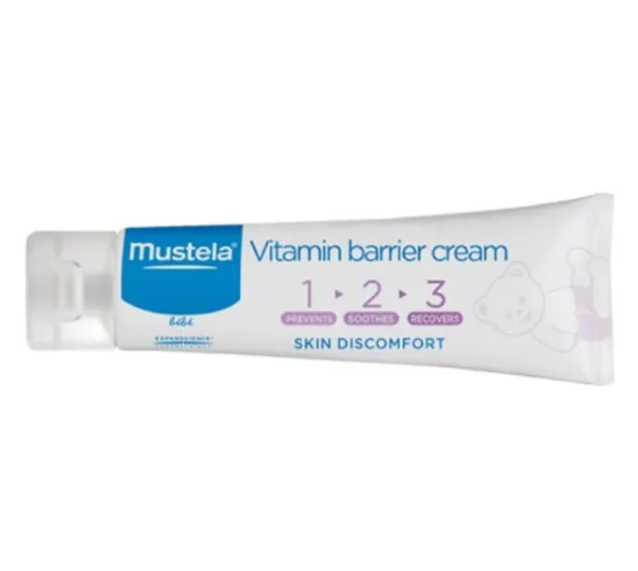 MUSTELA VITAMIN BARRIER CREAM (50ml) كريم حفاضات بحجم عملي يوفر حماية يومية لبشرة الطفل.