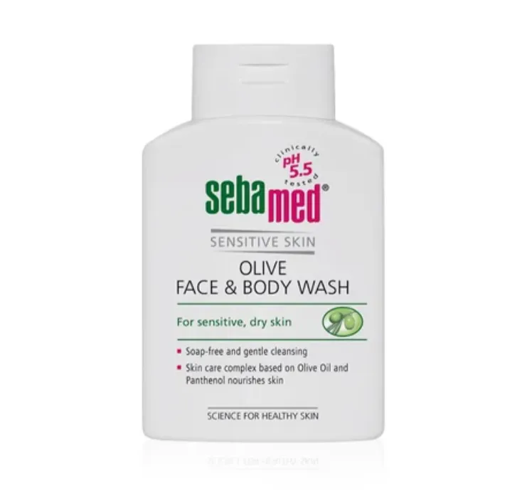 SEBAMED OLIVE FACE & BODY WASH (200ml) غسول للوجه والجسم بخلاصة زيت الزيتون يمنح تنظيفاً لطيفاً مع ترطيب البشرة.