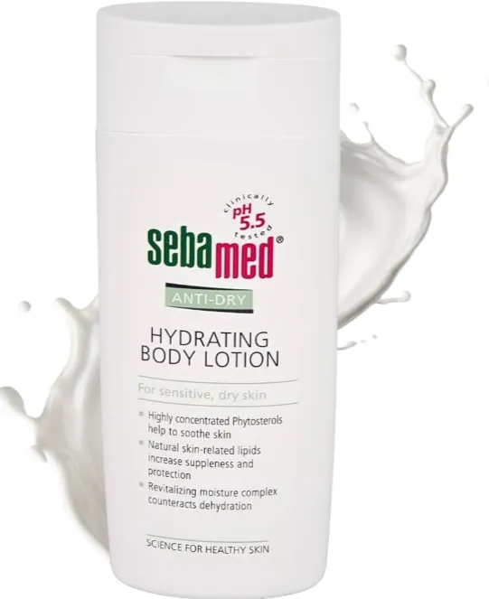 SEBAMED ANTI-DRY HYDRATING BODY LOTION (200ml) لوشن مرطب للبشرة الجافة يوفر ترطيباً عميقاً ومستمراً.