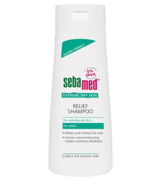 SEBAMED EXTREME DRY SKIN RELIEF SHAMPOO 5% UREA (200ml) شامبو للشعر وفروة الرأس الجافة جداً يحتوي على 5% يوريا للمساعدة على الترطيب وتقليل الجفاف.