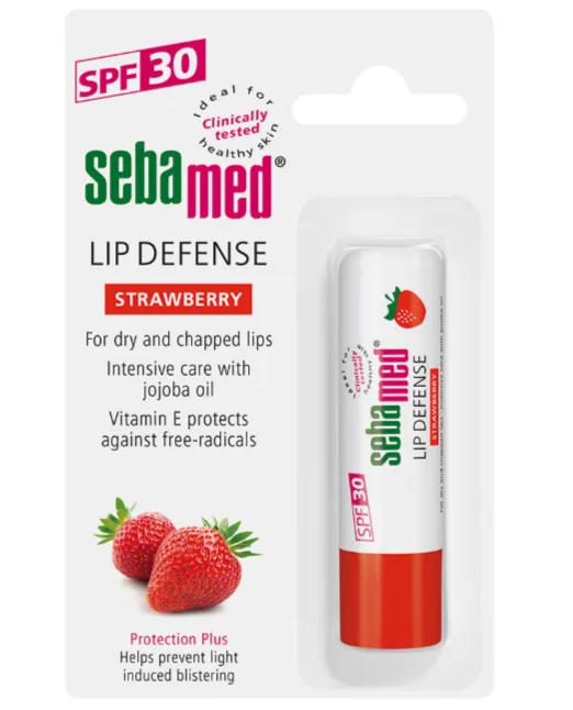 SEBAMED LIP DEFENSE STICK STRAWBERRY 4.8g SPF30 مرطب شفاه بنكهة الفراولة مع حماية SPF30.