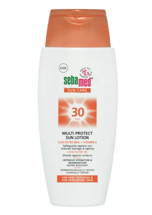 SEBAMED SUN LOTION SPF30 (150ml) لوشن واقٍ من الشمس يوفر حماية فعالة من الأشعة فوق البنفسجية مع ترطيب البشرة.