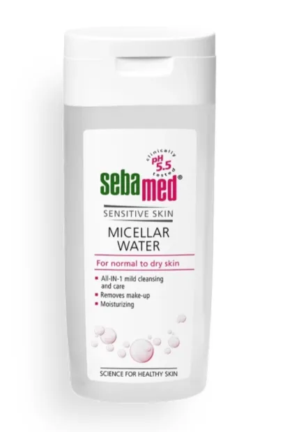 SEBAMED MICELLAR WATER FOR NORMAL TO DRY SKIN (200ml) ماء ميسيلار مخصص للبشرة العادية إلى الجافة لتنظيف البشرة وإزالة المكياج والشوائب بلطف.