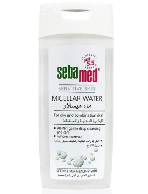 SEBAMED MICELLAR WATER FOR OILY TO COMBINATION SKIN (200ml) ماء ميسيلار للبشرة الدهنية والمختلطة يساعد على تنظيف البشرة والتخلص من الدهون الزائدة.