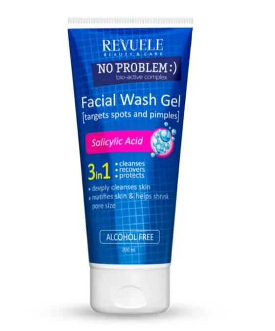 REVUELE FACIAL WASH GEL SALICYLIC ACID (200ml) جل غسول بحمض الساليسيليك لتنظيف البشرة المعرضة لحب الشباب.