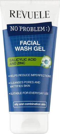 REVUELE NO PROBLEM FACIAL WASH GEL SALICYLIC ACID & ZINC (200ml) جل غسول للوجه بحمض الساليسيليك والزنك يساعد على تنظيف البشرة الدهنية وتقليل الشوائب واللمعان.