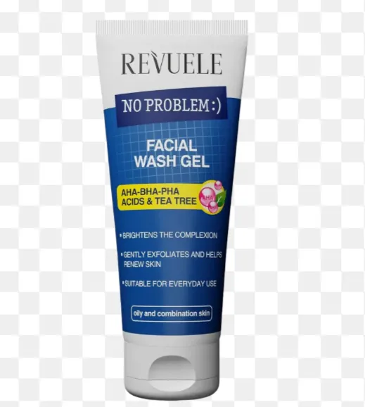 REVUELE NO PROBLEM FACIAL WASH AHA-BHA-PHA ACIDS & TEA TREE (200ml) جل غسول للوجه يحتوي على أحماض AHA وBHA وPHA مع زيت شجرة الشاي لتنقية البشرة وتحسين ملمسها.