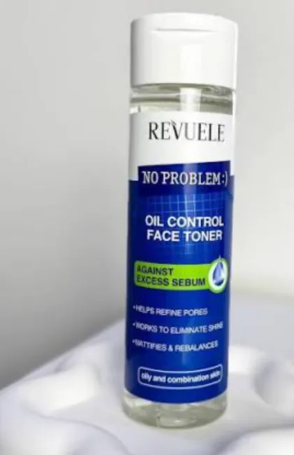 REVUELE NO PROBLEM OIL CONTROL FACE TONER AGAINST EXCESS SEBUM (200ml) تونر للوجه يساعد على التحكم بإفراز الدهون الزائدة وتنقية البشرة الدهنية والمختلطة.