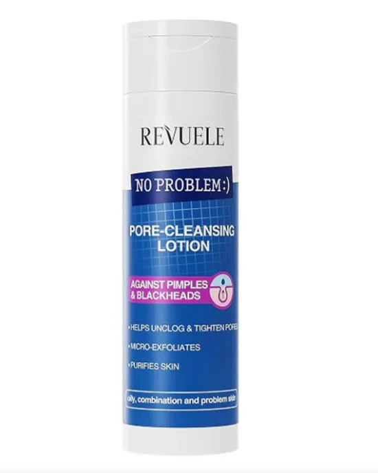 REVUELE NO PROBLEM ANTI-PIMPLE CLARIFYING LOTION (200ml) لوشن مخصص للبشرة المعرضة للحبوب يساعد على تهدئة الشوائب وتحسين مظهر البشرة.