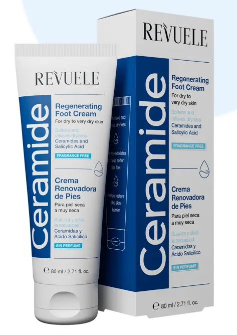 REVUELE CERAMIDE REGENERATING FOOT CREAM (80ml) كريم للقدمين يحتوي على السيراميد والساليسيليك أسيد للعناية بالقدمين الجافتين والخشنتين.