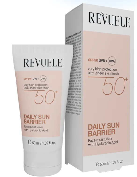 REVUELE DAILY SUN BARRIER ULTRA-SHEER UVA + UVB SPF50+ (50ml) واقي شمس فائق الخفة لجميع أنواع البشرة يوفر حماية واسعة من أشعة UVA وUVB.
