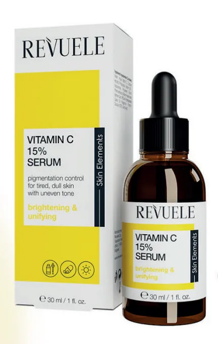 REVUELE VITAMIN C 15% SERUM (30ml) سيروم مركز يحتوي على 15% فيتامين C للمساعدة على توحيد لون البشرة وتحسين إشراقتها.