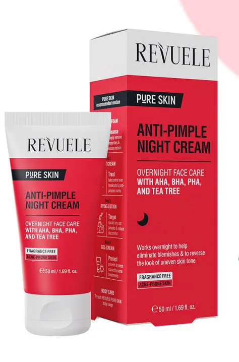 REVUELE ANTI-PIMPLE NIGHT CREAM (50ml) كريم ليلي للبشرة المعرضة للحبوب يساعد على العناية بالبشرة أثناء النوم.