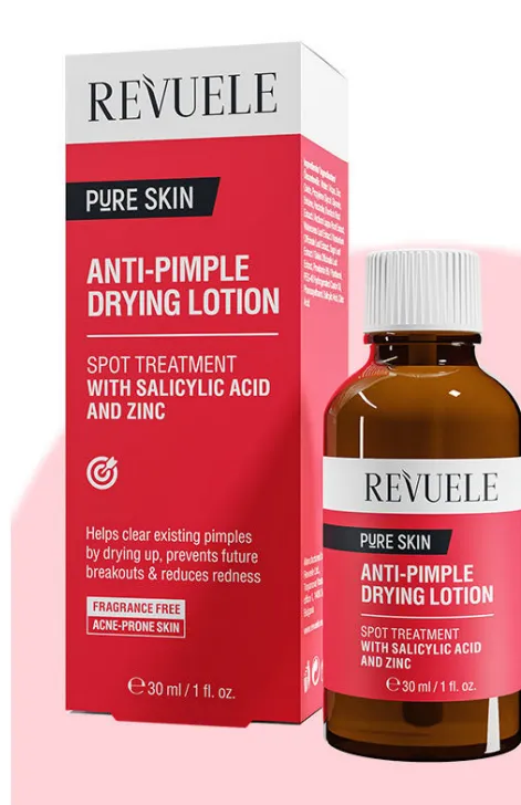 REVUELE ANTI-PIMPLE DRYING LOTION (30ml) لوشن موضعي مجفف للحبوب يساعد على استهداف البثور والشوائب بشكل مباشر.