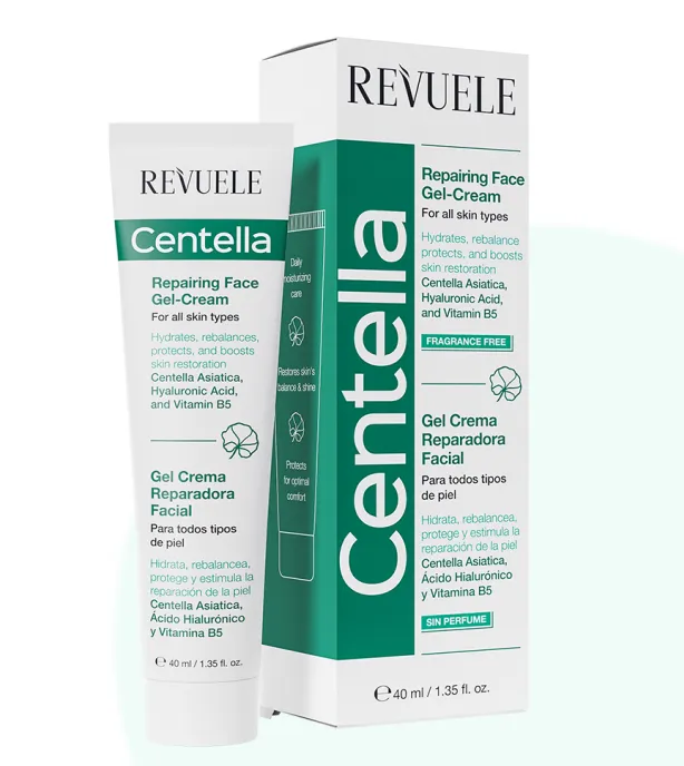 REVUELE CENTELLA REPAIRING FACE GEL-CREAM (40ml) جل كريم للوجه بخلاصة السنتيلا يساعد على تهدئة البشرة وترميمها مع ترطيب خفيف.