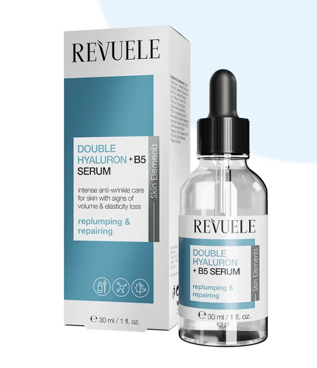 REVUELE DOUBLE HYALURON + B5 SERUM (30ml) سيروم ترطيب مكثف يحتوي على نوعين من حمض الهيالورونيك وفيتامين B5 للمساعدة على تحسين مرونة البشرة.