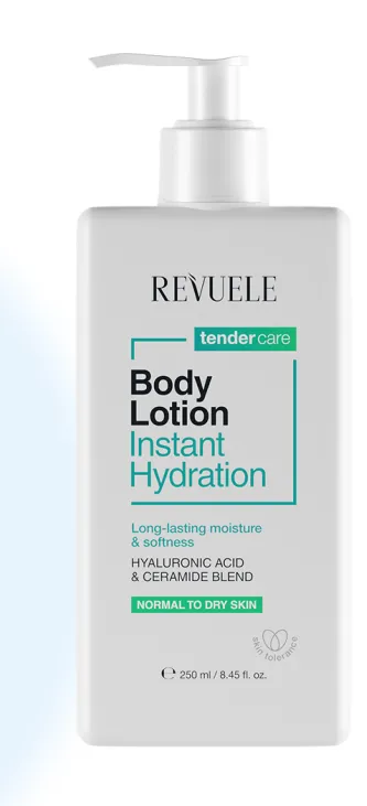 REVUELE BODY LOTION INSTANT HYDRATION (250ml) لوشن مرطب للجسم بالهيالورونيك أسيد والسيراميد يوفر ترطيباً فورياً للبشرة العادية والجافة.