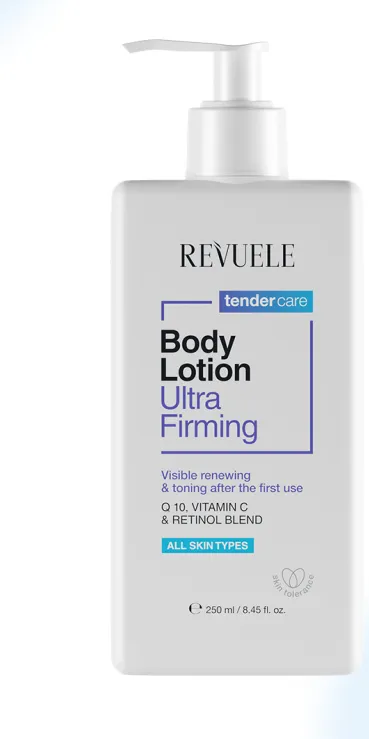 REVUELE BODY LOTION ULTRA FIRMING (250ml) لوشن لشد الجسم يحتوي على الريتينول وفيتامين C وQ10 للمساعدة على تحسين مظهر البشرة.