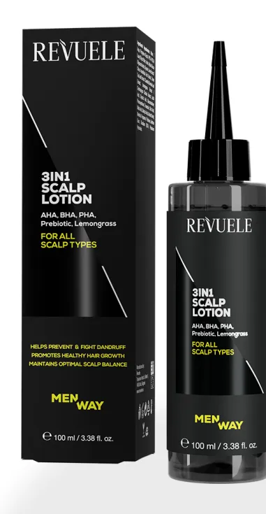 REVUELE MEN WAY 3 IN 1 SCALP LOTION (100ml) لوشن لفروة الرأس للرجال بتركيبة متعددة الفوائد يساعد على العناية بفروة الرأس والشعر.