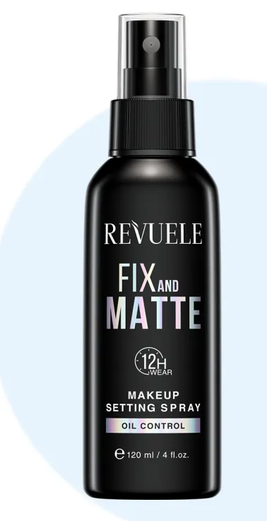 REVUELE MAKEUP SETTING SPRAY FIX AND MATTE (120ml) بخاخ مثبت مكياج بلمسة مطفية يساعد على تثبيت المكياج والتحكم بلمعان البشرة طوال اليوم.