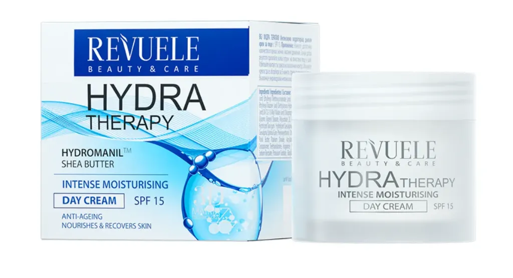 REVUELE HYDRA THERAPY INTENSE MOISTURISING DAY CREAM SPF15 (50ml) كريم نهاري مرطب بحمض الهيالورونيك يمنح البشرة ترطيباً عميقاً مع حماية SPF15.