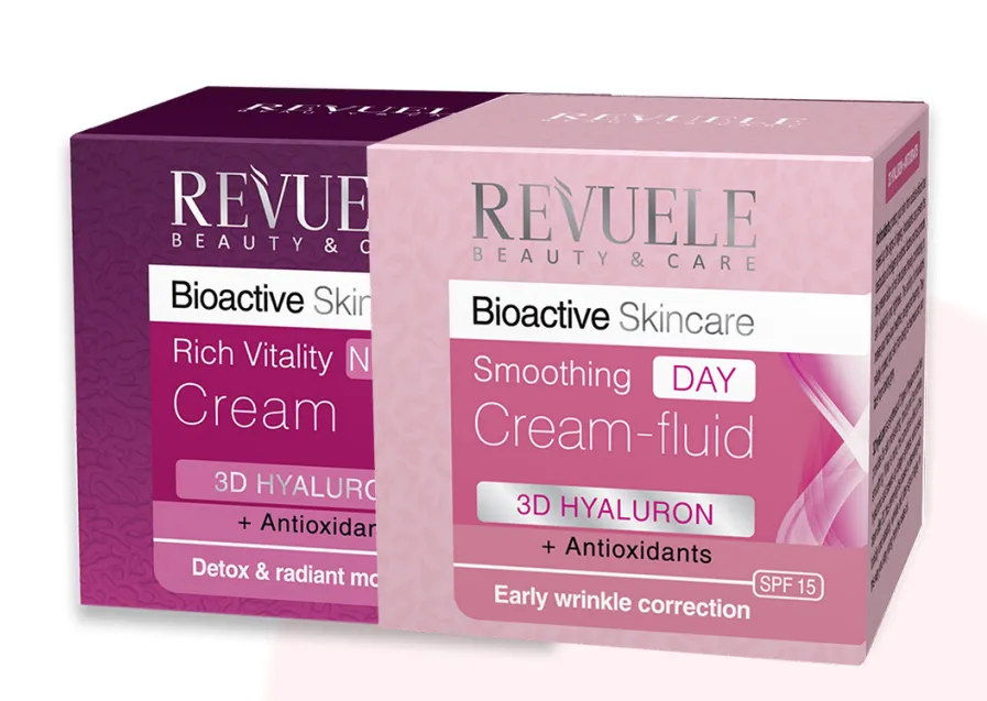 REVUELE BIOACTIVE 3D HYALURON DAY CREAM SPF15 (50ml) كريم نهاري بحمض الهيالورونيك ثلاثي الأبعاد مع مضادات الأكسدة لترطيب البشرة وتقليل علامات التقدم في السن.