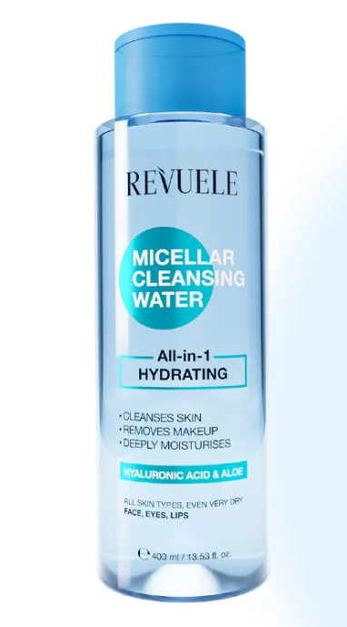 REVUELE MICELLAR CLEANSING WATER HYDRATING (400ml) ماء ميسيلار مرطب بحمض الهيالورونيك والألوفيرا لإزالة المكياج وتنظيف البشرة.