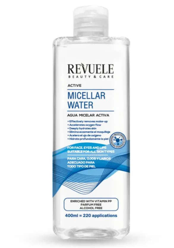 REVUELE MICELLAR WATER ALL SKIN TYPES (400ml) ماء ميسيلار لجميع أنواع البشرة لإزالة المكياج وتنظيف الوجه والعينين والشفاه.