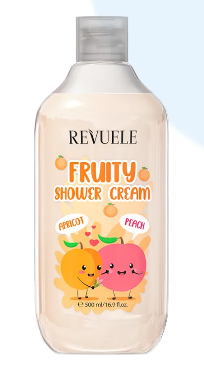 REVUELE FRUITY SHOWER CREAM PEACH & SUNSHINE (500ml) غسول جسم كريمي بالفواكه برائحة الخوخ وأشعة الشمس يمنح البشرة نعومة وانتعاشاً يومياً.