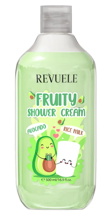 REVUELE FRUITY SHOWER CREAM AVOCADO & GREEN TEA (500ml) غسول جسم كريمي بالفواكه برائحة الأفوكادو والشاي الأخضر للعناية اليومية بالبشرة.
