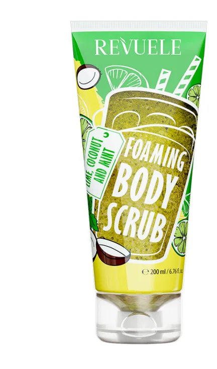 REVUELE FOAMING BODY SCRUB COCONUT & MINT (200ml) مقشر رغوي للجسم بجوز الهند والنعناع لتنظيف البشرة وتجديدها مع إحساس بالانتعاش.