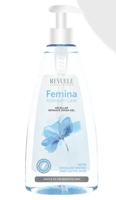 REVUELE FEMINA INTIMATE CARE WITH LACTIC ACID (250ml) جل غسول نسائي للمناطق الحساسة بحمض اللاكتيك للمساعدة على الحفاظ على التوازن الطبيعي للمنطقة الحساسة.