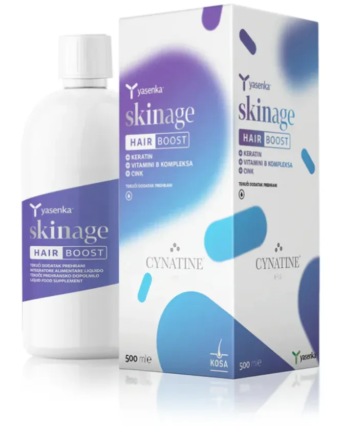 Yasenka Skinage Hair Boost مكمل غذائي سائل لدعم صحة الشعر بتركيبة تحتوي على الكيراتين والزنك وفيتامينات B.
