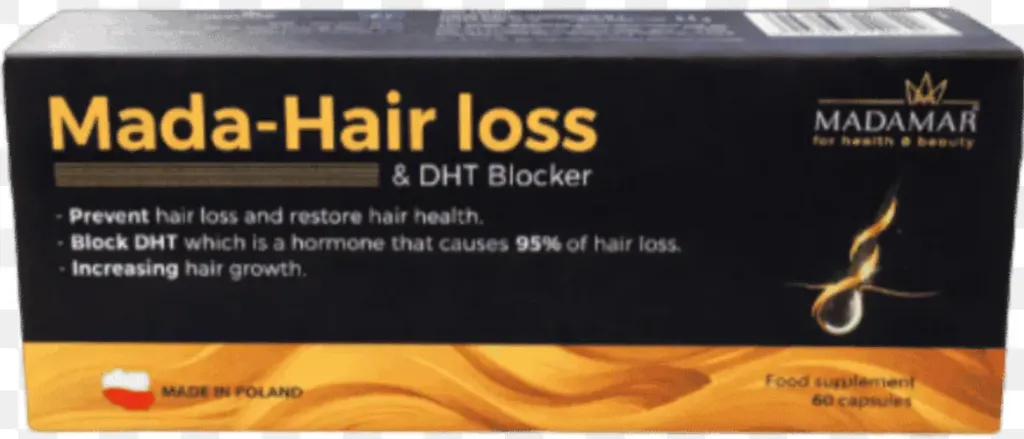 Mada Hair Loss & DHT Blocker مكمل غذائي للمساعدة في تقليل تساقط الشعر ودعم نموه.