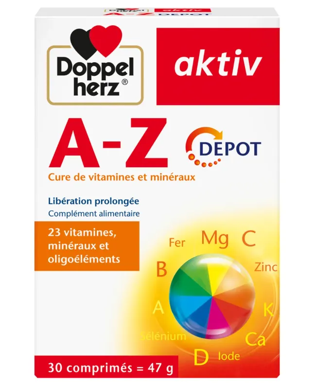 Doppelherz aktiv A-Z Depot مكمل غذائي متكامل بتركيبة إطلاق تدريجي للفيتامينات والمعادن.