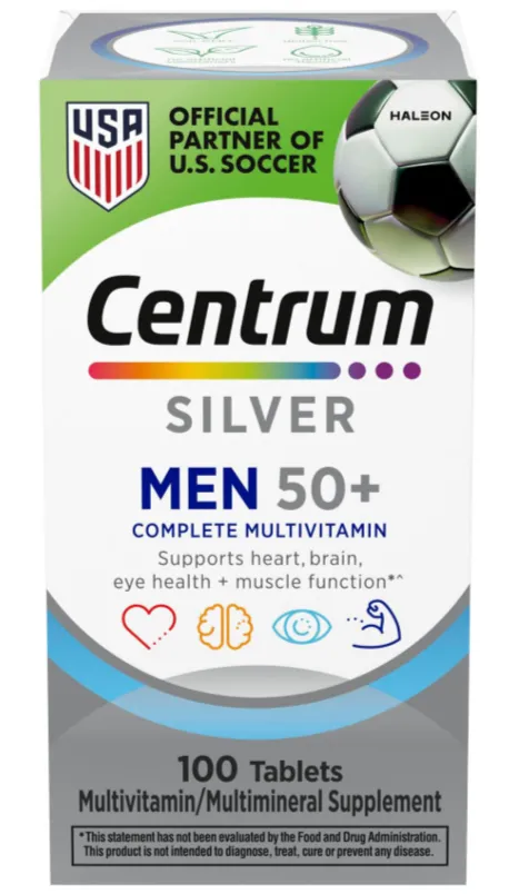 Centrum Silver Men 50+ مكمل غذائي متعدد الفيتامينات للرجال فوق 50 عاماً.