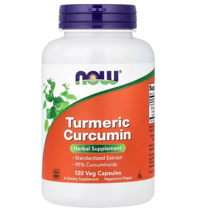 NOW Turmeric Curcumin مكمل غذائي يحتوي على مستخلص الكركمين بتركيز 95% لدعم الصحة العامة.