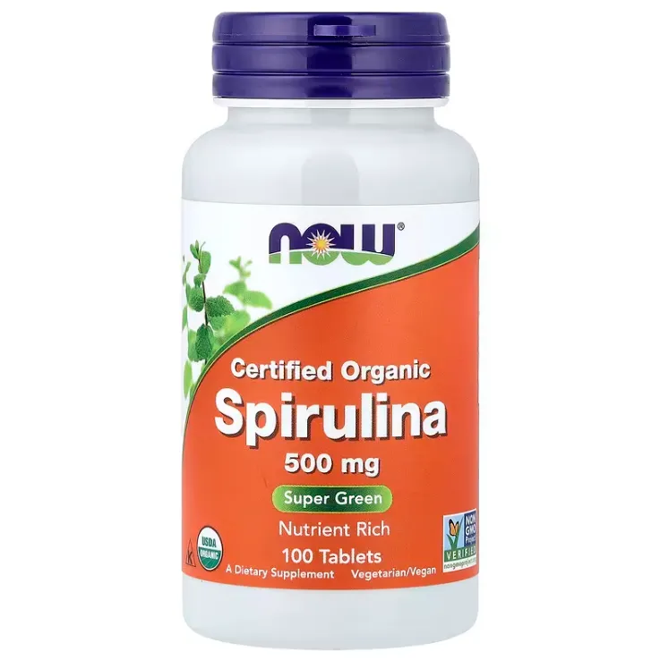 NOW Certified Organic Spirulina 500 mg مكمل غذائي من السبيرولينا العضوية لدعم التغذية اليومية.