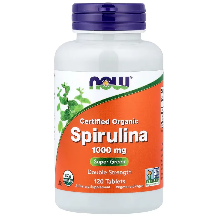 NOW Certified Organic Spirulina 1000 mg مكمل غذائي من السبيرولينا العضوية بتركيز أعلى.