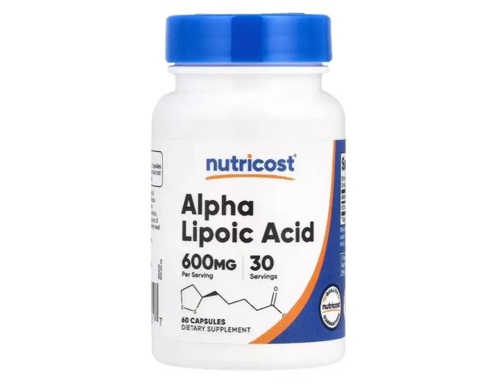 Nutricost Alpha Lipoic Acid 600 mg (30 Servings) مكمل غذائي يحتوي على حمض ألفا ليبويك لدعم صحة الأعصاب ومضادات الأكسدة.