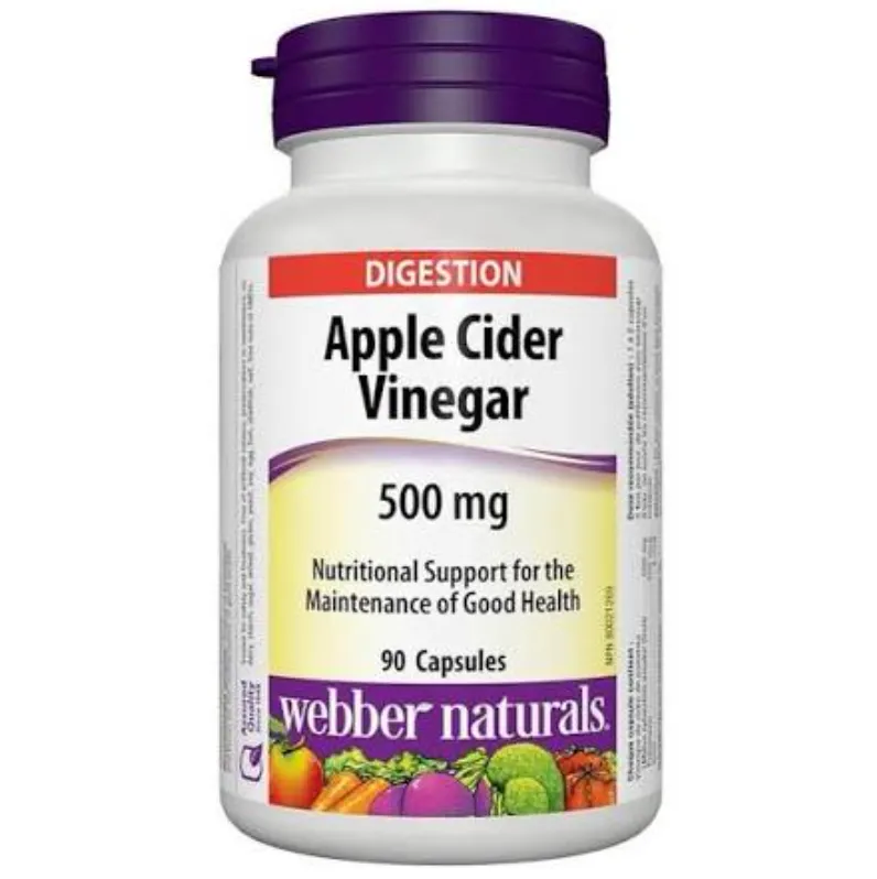 Webber Naturals Apple Cider Vinegar 500 mg مكمل غذائي من خل التفاح لدعم صحة الجهاز الهضمي.