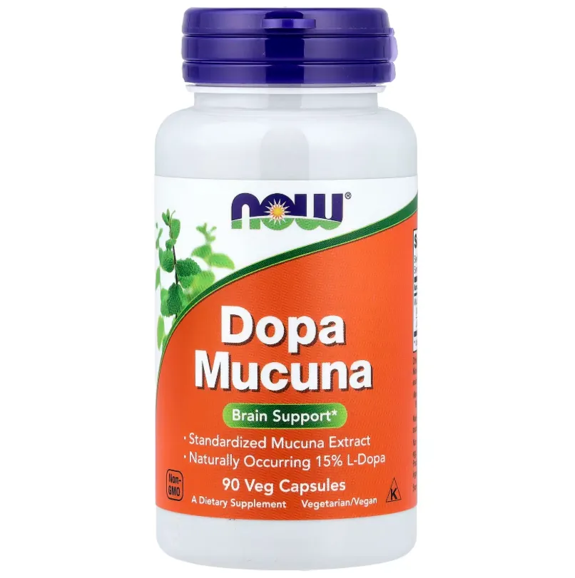NOW Dopa Mucuna 920 mg (90 veg Capsules) مكمل غذائي يحتوي على مستخلص الموكونا لدعم وظائف الدماغ والجهاز العصبي.