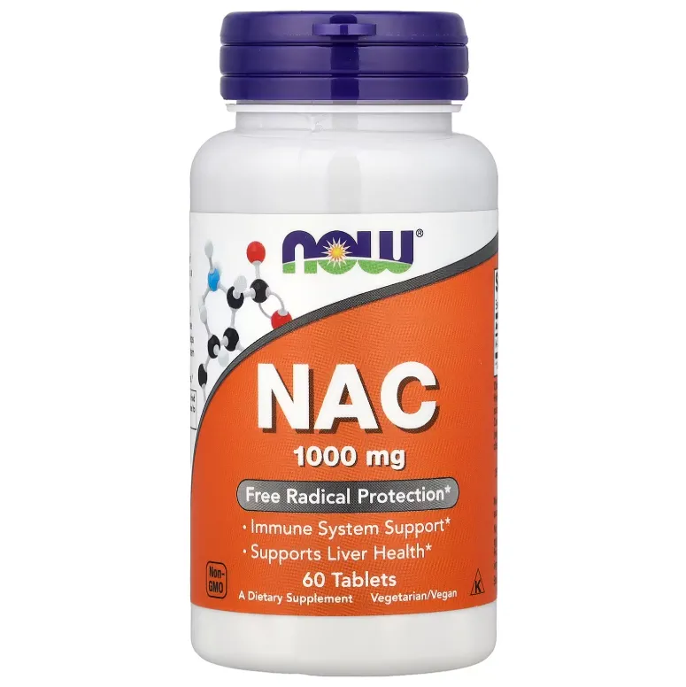 NOW NAC 1000 mg (60 tablet) مكمل غذائي يحتوي على N-Acetyl Cysteine لدعم الصحة العامة.